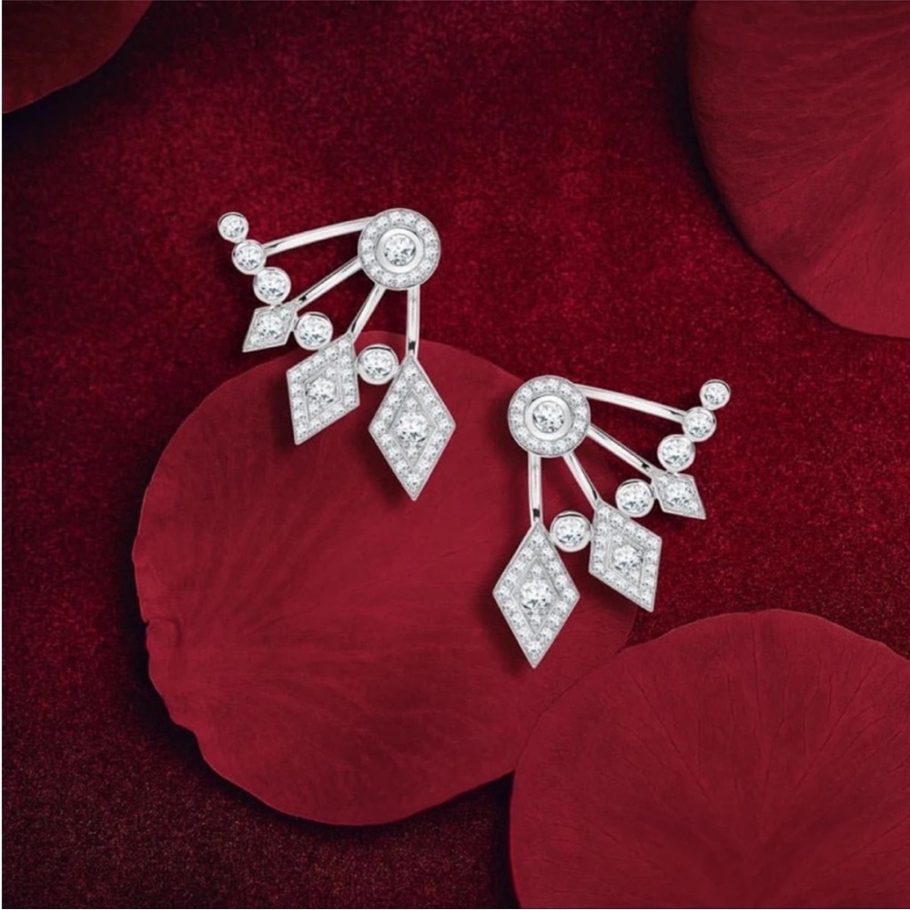 “Angel of Mine” Luxury Diamond Rhinestone Climber Gold Silver Stud Sexy Earrings - Picture 6 of 9